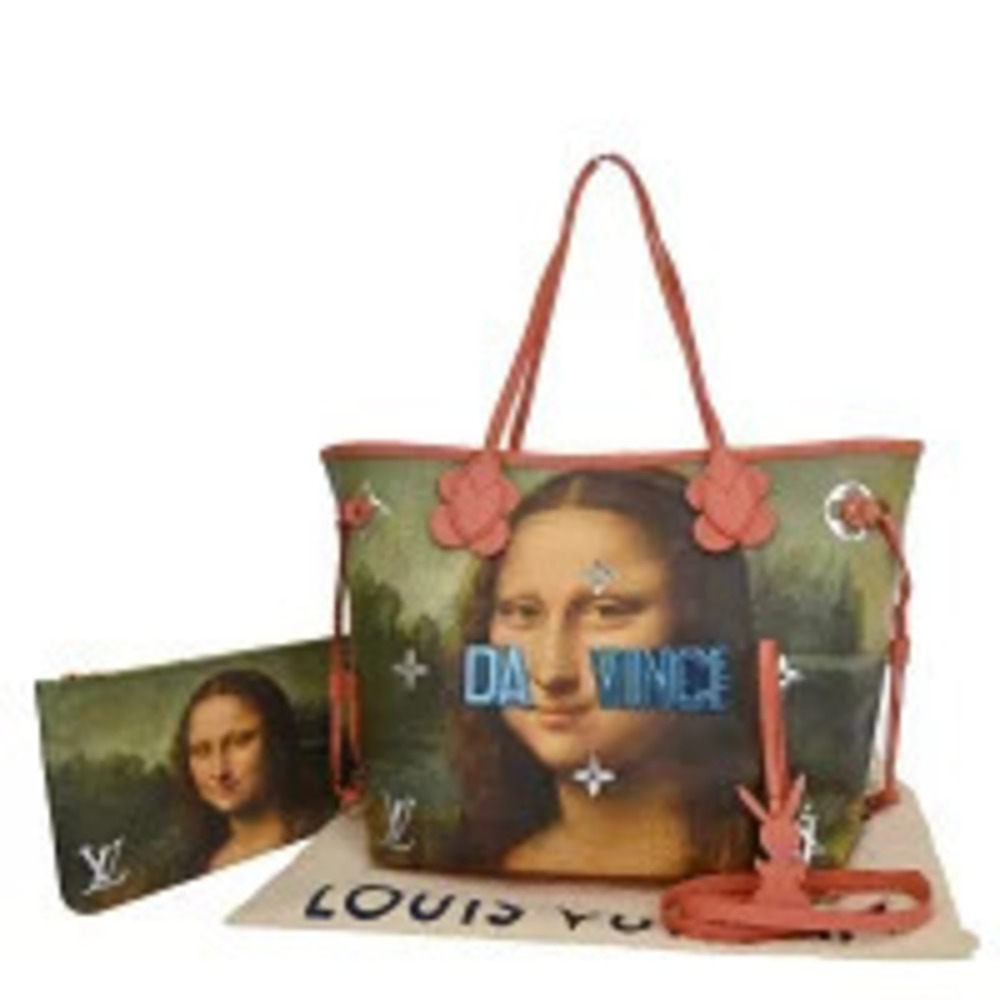 Louis Vuitton Neverfull Shoulder Bag Leonardo da Vinci Mona Lisa Leather Pink